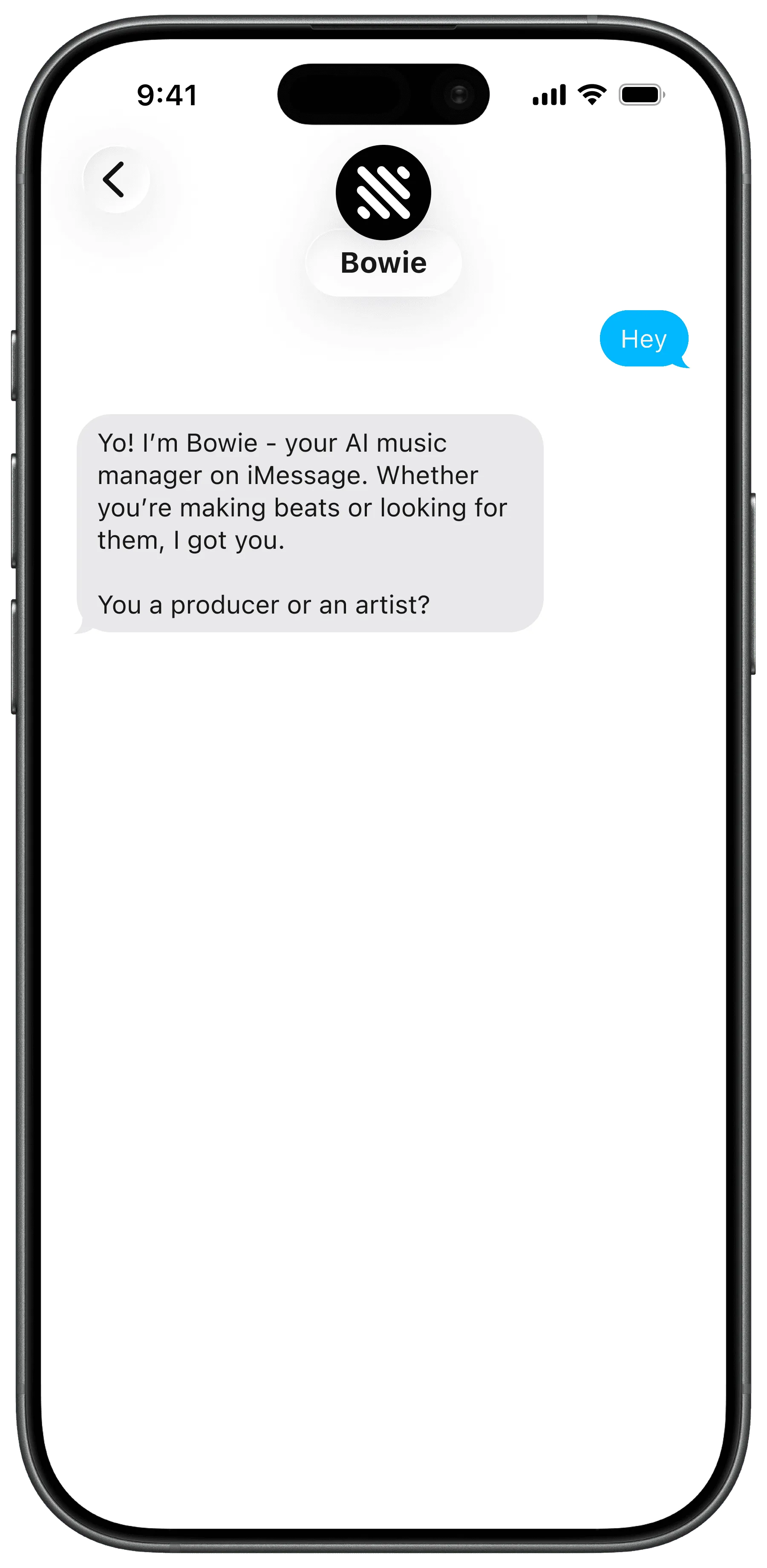 Bowie chatting in iMessage about a producer's catalog earnings